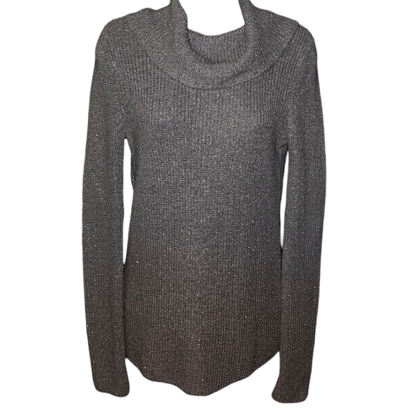 White House Black Market Sweaters - WHBM Silver & Rose Gold Shimmer Cowl Neckline Long Sleeve Knit Sweater